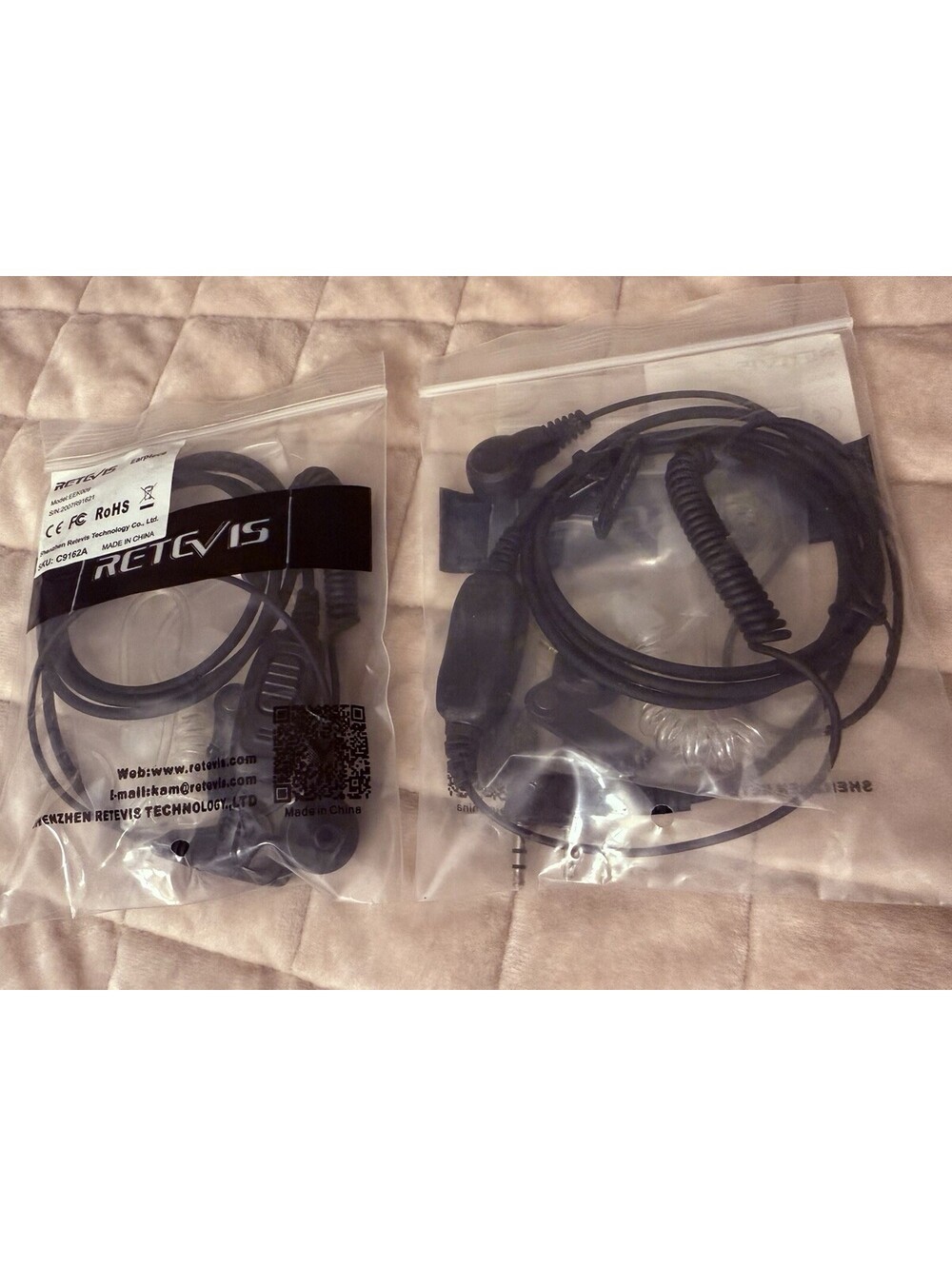 Retevis EEK009 2Pin Earhook Earpiece Walkie Talkie Earpiece RT22 RT622 Lot of 2